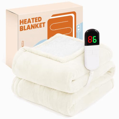 Electric Heated Blanket Throw 50"x60", 8 Heat leavls and 1-8H Auto Off | Fast Heating, Over-Heat Protection&ETL Certification, Soft Flannel Sherpa, Machine Washable, Suitable for Bed and Sofa - color: White, size: Throw-50" x 60"