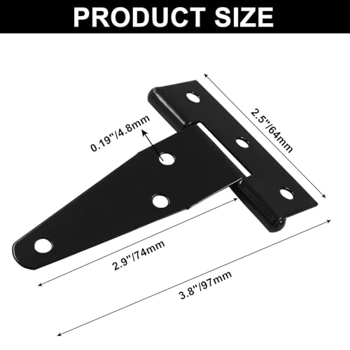Murtenze 12Pack 3 Inch Black T-Strap Shed Hinge - color: Black, size: 3 Inch - 12Pack