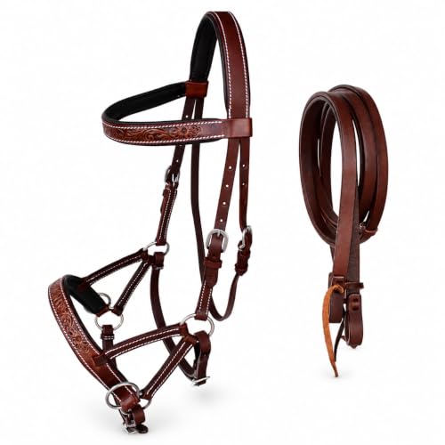 Horse Western English Leather Bitless Sidepull Bridle w/ Split Reins 77RS30 - color: Brown