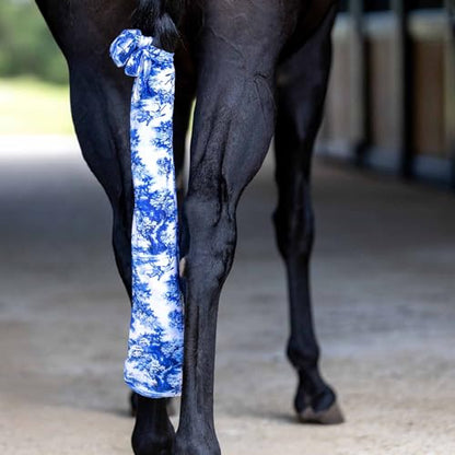 Jeffers Lycra Horse Tail Bag 24"– Stretchy Lycra Material, Breathable Tail Protector, Fast Drying Fabric, Braided Ties, Tail Wrap Cover for Grooming, Stable, Travel & Show Ready Use- Equestrian Toile - color: Equestrian Toile