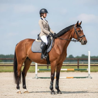 Premium English Horse Saddle Pad, Quilted Square Design, Available in Pink, Mint Green and Red etc, All-Purpose with Girth Straps (Gray) - color: Gray