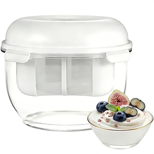 Yogurt Strainer-[2.2QT/0.56GAL]Large, [1.16QT/0.29GAL]Filter Capacity, Spring-Assisted Yogurt Filter, Stainless Steel Mesh, BPA-Free Detachable for Homemade Greek Yogurt - color: 2.2Quarts-White