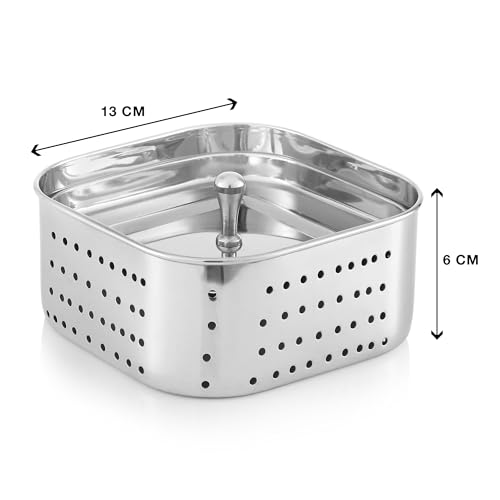 KSJONE Stainless Steel Square Paneer Maker/Mould/Strainer Perfect for Making Delicious Tofu, Stainless Steel Paneer Maker with Top Pressing Lid - Size 5.11"W x 5.11"L x 2.3"H inches - size: Square