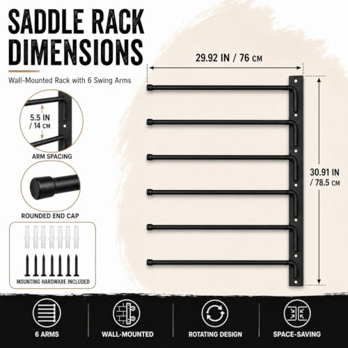 6-Tier Wall Mount Saddle Pad Rack, Heavy Duty Rotating Horse Tack Organizer