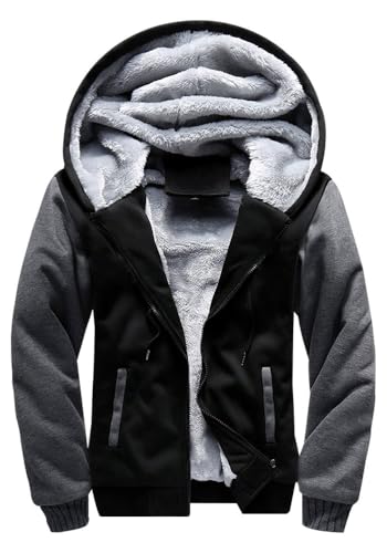 LBL Leading the Better Life Men's Pullover Winter Jackets Hooed Fleece Hoodies Sweatshirt Wool Warm Thick Coats - color: Black Gray, size: Medium