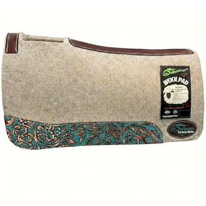 The Montana 100% Extra Fine Wool Made in the USA Saddle Pad by Southwestern 3/4" or 1" Thick and Designer Wear Leather - color: Turquoise Bloom, size: 32" x 32": 1" Inch Thick