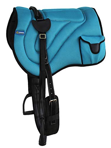 Horse Western Breathable Padded Anti-Slip Neoprene Bareback Saddle Pad 39194 - color: Turquoise/Black, size: Bareback Pad: 23" L x 36" W Cinch: 32" L x 4" W