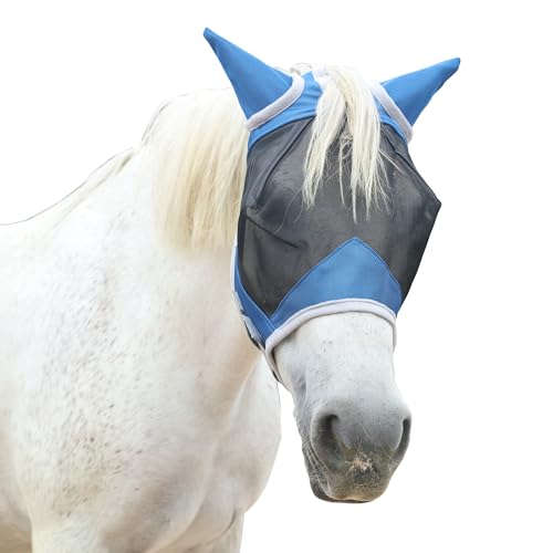Horse Fly Mask with Ears, Full Face Equine Fly Mask UV Protection - color: Royal Blue, size: Cob (Medium)