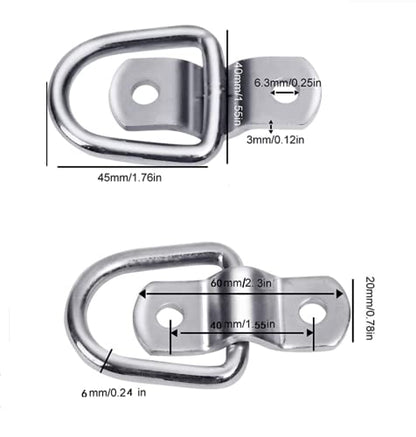 304 Stainless Steel D-Ring Tie Down Anchor 1/4 Inches Heavy Duty Lashing Surface Floor Mount for Safe and Secure Hauling (8-Pack)