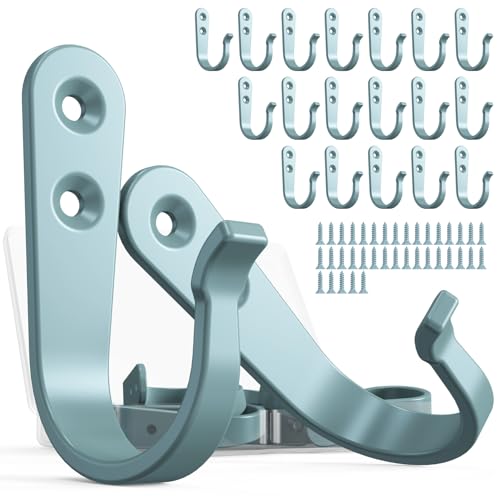 BREYDROK 20-Pack Coat Hooks for Hanging, Heavy Duty Blue Metal Wall Hooks | Single Prong Hanging Hooks with Screws for Towels, Backpacks, Hats, Kitchen Hook - color: 20pcs + Light Blue