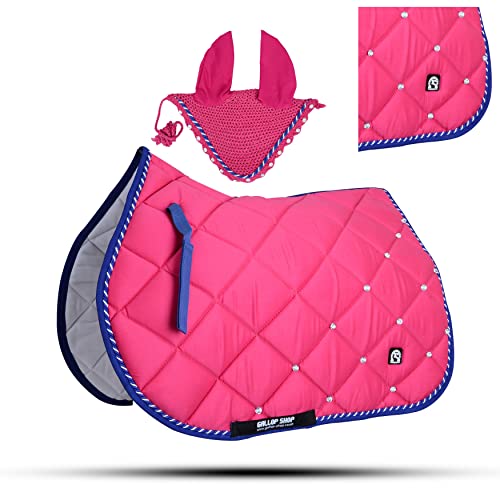 Numnah Horse Saddle Pad with Matching Ear Bonnet (Ship from USA)… - color: Hot Pink, size: Pony