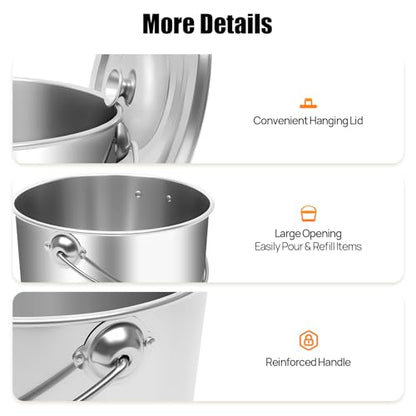 5 Gallon 304 Stainless Steel Bucket with Handle and Hanging Lid - size: 5 Gal