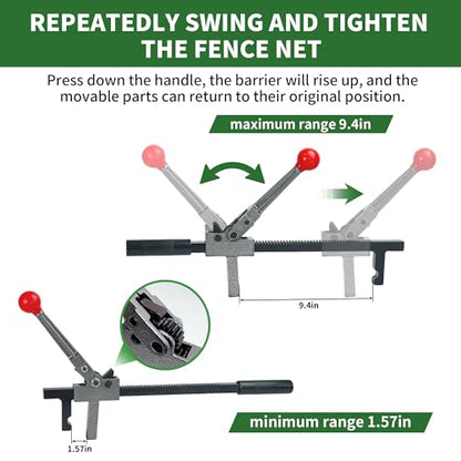 Chain Link Fence Stretcher - Heavy Duty Ratcheting Wire Fence Tightener & Puller, Forged Steel Construction with Anti-Rust Coating, Easy One-Person Operation for Farm, Ranch, Garden, Yard Fence Repair
