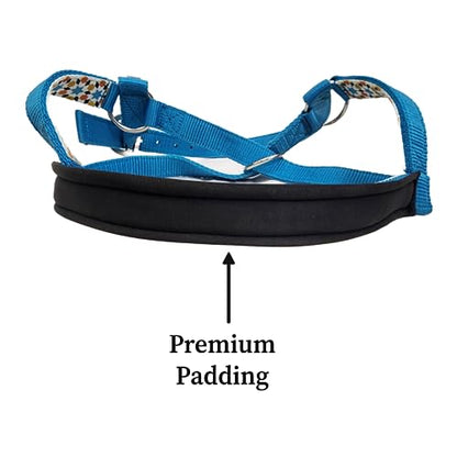 Double Layer Heavy Duty Padded Overlay Printed Nylon Cow Halter - 6 Month Warranty - color: Blue Chevron and Hurricane Blue, size: Medium (Calf)