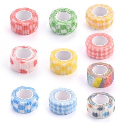 10 Rolls Self Adhesive Bandage Wrap Cute Elastic Cohesive Bandage | Finger Tape Cute Colorful Vet Tape Wrap for Athletic Sports Finger Wrist Ankle (10 Rolls-Geometry) - color: 10 Rolls-geometry