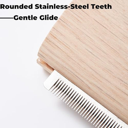 French Bulldog Brush for Shedding, Palm-Grip Wooden Grooming Comb