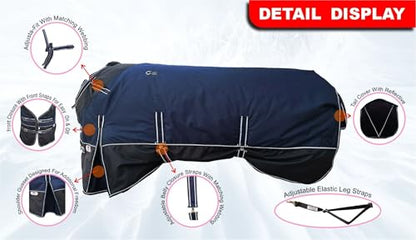 Majestic Ally 600 D Ripstop Nylon Horse Turnout Blanket, Waterproof, Heavyweight, Rain and Weather Resistant, 250 GSM (Navy Black, 78 - Inch) - color: Navy Black, size: 78 - Inch
