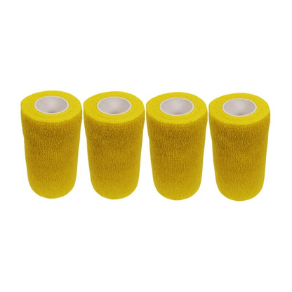 4" Cohesive Flexible Bandage Wrap – Yellow - Pack of 4 | Self-Adherent Vet Tape for Animal Wound Care, Wrapping, and Support – Non-Slip, Breathable, Flexible Bandage for Livestock - color: Yellow