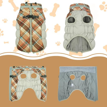 Lelepet Warm Dog Winter Coat Dog Coats for Small Dogs Jacket with Harness - color: Brown Plaid, size: X-Small