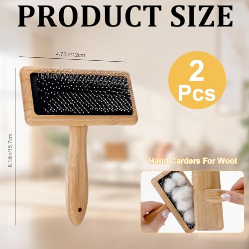 2 Pcs Wooden Wool Carders Wool Comb Needle Felting Tools Carpet Rake Cashmere Comb Needle Felting Carding Brushes Tools Dog Slicker Brush for Craft Felt Project, Spinning Crafts, Pet Grooming