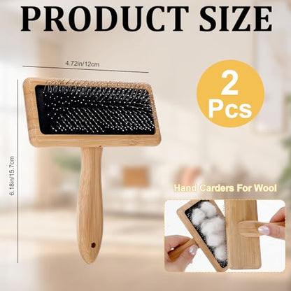 2 Pcs Wooden Wool Carders Wool Comb Needle Felting Tools Carpet Rake Cashmere Comb Needle Felting Carding Brushes Tools Dog Slicker Brush for Craft Felt Project, Spinning Crafts, Pet Grooming
