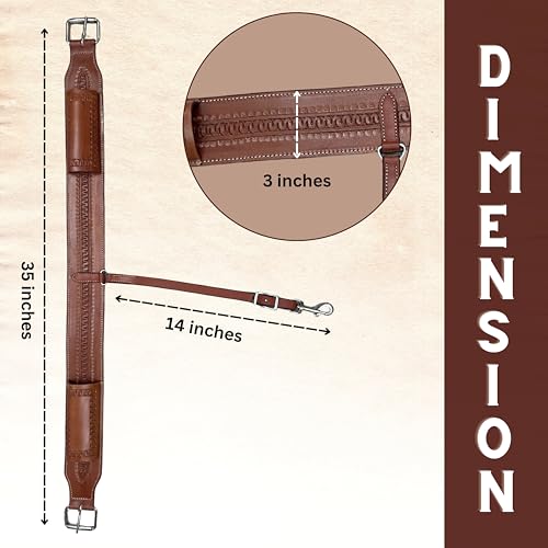 Hulara Western Carved Leather Rear Flank Back Saddle Girth Cinch Belt with Bucking Strap Comfytack |Premium Flank Cinch Belt Leather Horse Girth - color: Brown- Zig Zag