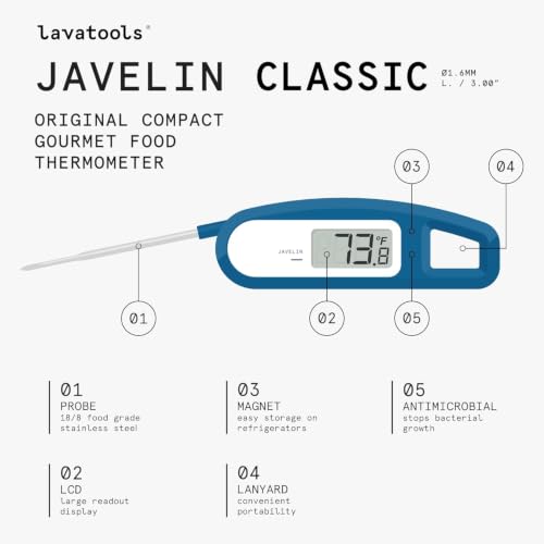 Lavatools Javelin® Ultra-Fast 3-Second Digital Instant Read Meat Thermometer for Grill and Cooking, 2.75" Probe, Compact Foldable Design, Large Display, IP65 Water Resistant, NSF Certified – Crimson - color: Crimson