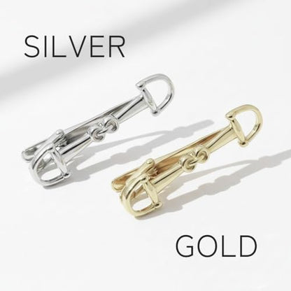 Horse Bit Tie Clip Tie Bar Silver Gold - color: Gold