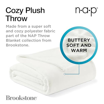 Brookstone Nap Plush Throw Blanket for Couch | Warm & Super Soft Blanket with Unmatched Heavy, Dense, and Ultra-Comfy Throw | Luxurious Drape, Cozying Up on a Sofa, Chair | White - color: White
