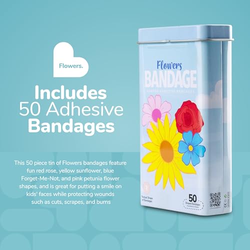 BioSwiss Bandages, Flowers Shaped Self Adhesive Bandage Set, Latex Free, Sterile Wound Care, 50 Count - color: Flowers, size: 50-Count Tin