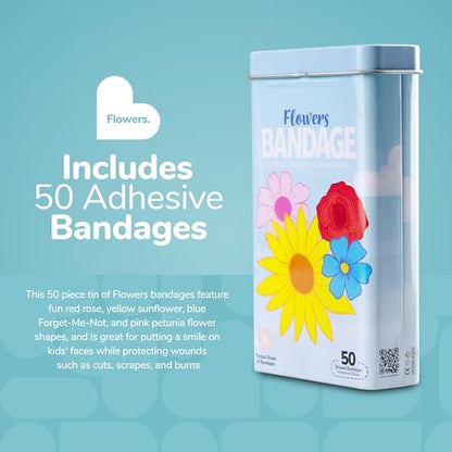 BioSwiss Bandages, Flowers Shaped Self Adhesive Bandage Set, Latex Free, Sterile Wound Care, 50 Count - color: Flowers, size: 50-Count Tin