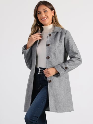 Allegra K Women's Winter Overcoat Peter Pan Collar Single Breasted Pea Coat - color: Gray, size: Small