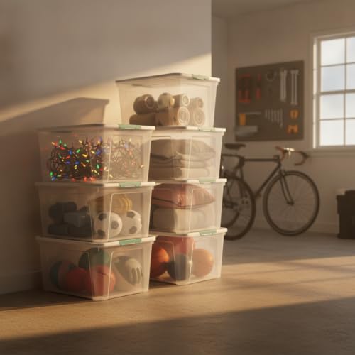 4 Pack 85 Quart Large Latching Storage Box Bin with Wheels, Clear - size: 85 Qt