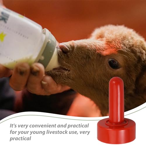 SUPVOX 5 Pcs Red Rubber Calf Milk Nipples: Food Grade Livestock Nursing Pacifier Pack - Thickened Wear Resistant Fake Teat Feeder Replacements for Goat Lamb Calf Cattle Bucket Bottle