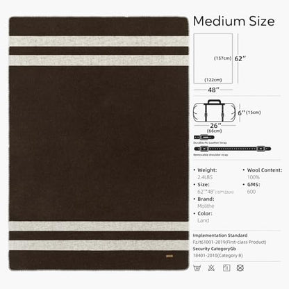 Molithe 100% Wool Blanket, 62" x 48", Warm, Thick, Military, Camping Gear - color: Land, size: Medium