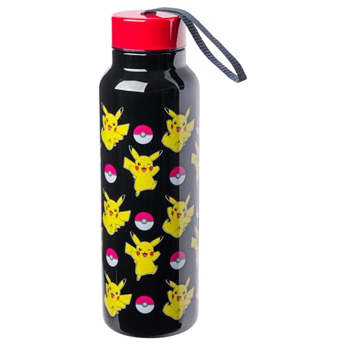 Silver Buffalo Pokemon Ball and Pikachu Stainless Steel Water Bottle with Strap, 27 Ounces - color: Pokemon: Pikachu, size: 27 Ounces