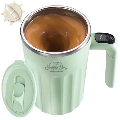 Drink Stirrer,Self Stirring Mug,Self Stirring Coffee Mug,Suitable for Coffee, Milk, Cocoa and Other Beverages Stainless Steel Vacuum Insulated Tumbler with Lid (Matcha Green, 12 Ounces) - color: Matcha Green