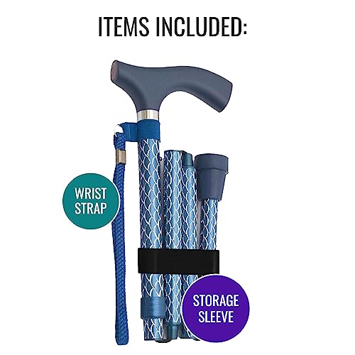 Switch Sticks Folding Walking Cane For Women & Men - color: Engraved Azure
