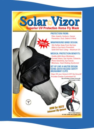 EquiVizor Solar Vizor Horse Fly Mask (Size Mini), 100% UV Eye Protection for Horses with Uveitis, Photosensitivity, Ulcers, Head Shaking, Eye Injuries. Also Available in Pony, Cob, Full - size: Mini