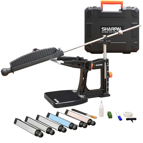 SHARPAL 202H Precision Knife Sharpening System, Adjustable Angle 10–35° | Knife Sharpener Kit, 7 Abrasive Plates (Diamond 220/325/600/1000, Whetstone 3000/6000, Leather Strop) and Giftable Carry Case