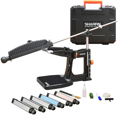 SHARPAL 202H Precision Knife Sharpening System, Adjustable Angle 10–35° | Knife Sharpener Kit, 7 Abrasive Plates (Diamond 220/325/600/1000, Whetstone 3000/6000, Leather Strop) and Giftable Carry Case