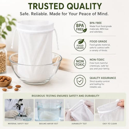 6PCS Reusable Nut Milk Bag, Fine Mesh Strainer for Almond Milk and Juice