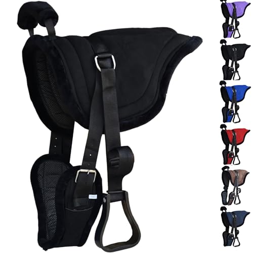 Majestic Ally Padded Suede Leather Bareback Pad Horse Riding Pad with Non Slip Breathable Girth & Stirrups - color: Black