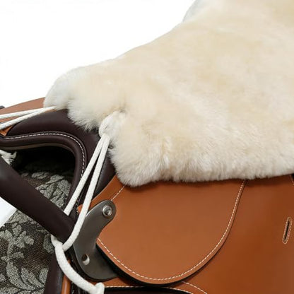 Saddle Sheepskin Seat Cover, Merino Sheepskin Saddle Pad – A Soft, Shock-Absorbing and Breathable Equestrian Seat Cover - color: Ivory White