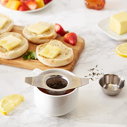 RSVP International Tea Strainer Collection, Strainer & Drip Cup - size: 5" Width, Includes Drip Cup
