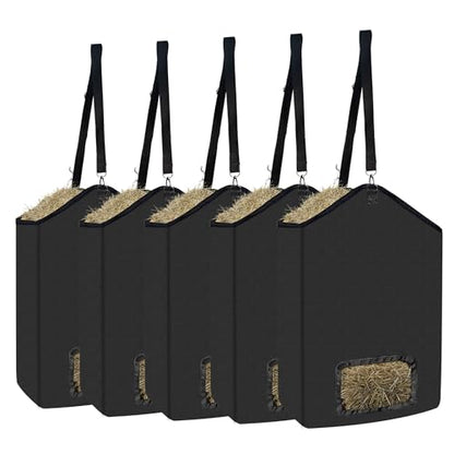 ESMING 2Pcs 600D Oxford Hanging Hay Feeder Bag Compatible with Horses Donkeys Cows Llamas Ostriches or Other Animals Suitable for Indoor/Outdoor use Black
