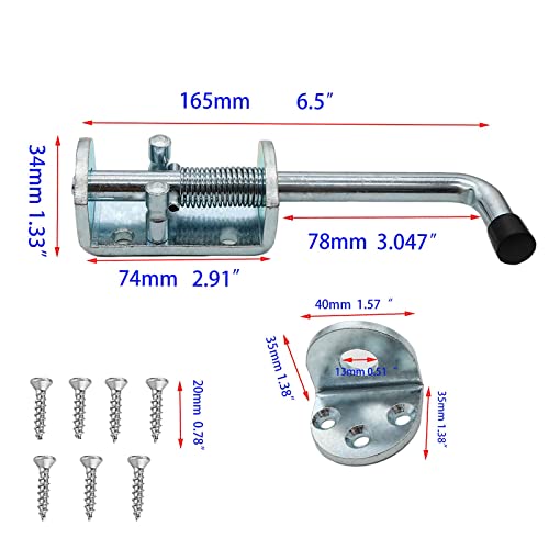 2 Packs 6.5 Inch Heavy Duty Spring Loaded Latch Pin, Sliding Barrel Bolt Door Lock for Chests/Cabinets/Utility Trailer Gate, 2mm Thickened Interior and Outdoor Latch