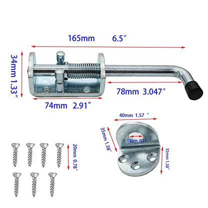 2 Packs 6.5 Inch Heavy Duty Spring Loaded Latch Pin, Sliding Barrel Bolt Door Lock for Chests/Cabinets/Utility Trailer Gate, 2mm Thickened Interior and Outdoor Latch