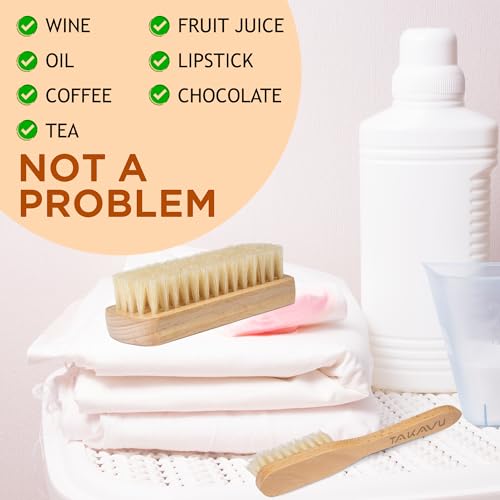 TAKAVU Laundry Brush Set, Soft Boar Bristle and Compact Wood Handle - color: White Boar