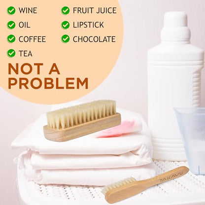 TAKAVU Laundry Brush Set, Soft Boar Bristle and Compact Wood Handle - color: White Boar